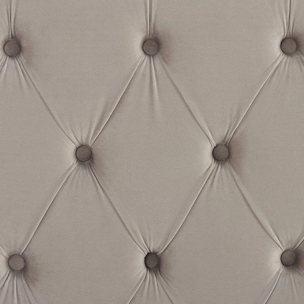 Letto matrimoniale a doghe velluto grigio chiaro imbottito trapuntato poggiatesta 180 x 200 cm stile glamour elegante