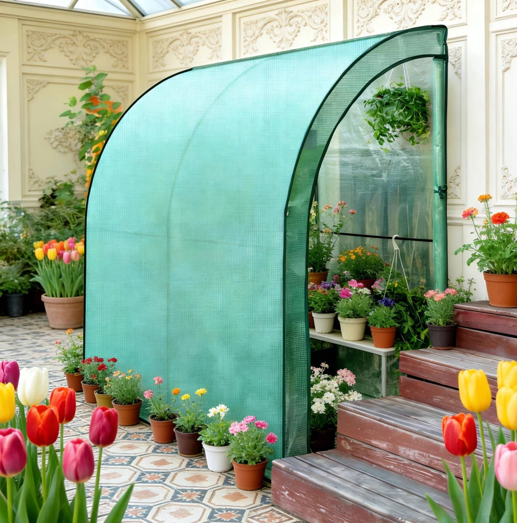 Serra da giardino addossata in PE verde 200 x 100 x 210 cm
