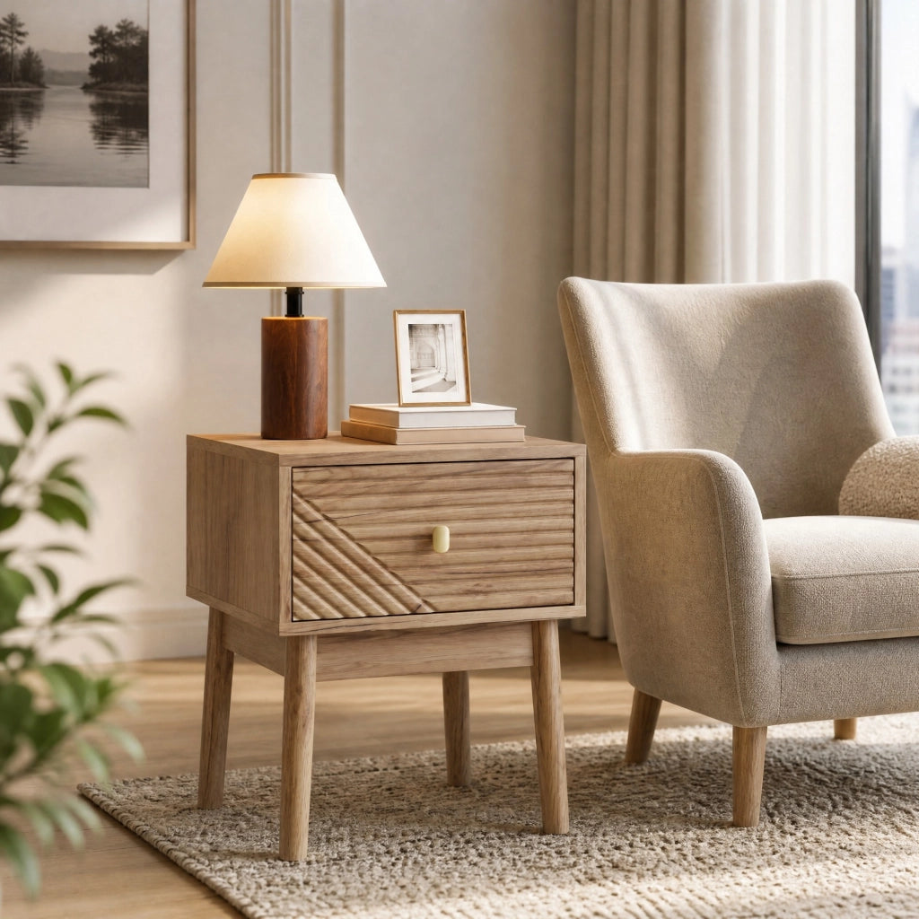 Comodino moderno color rovere con 2 cassetti, maniglie in metallo, 40 x 40 x 55 cm