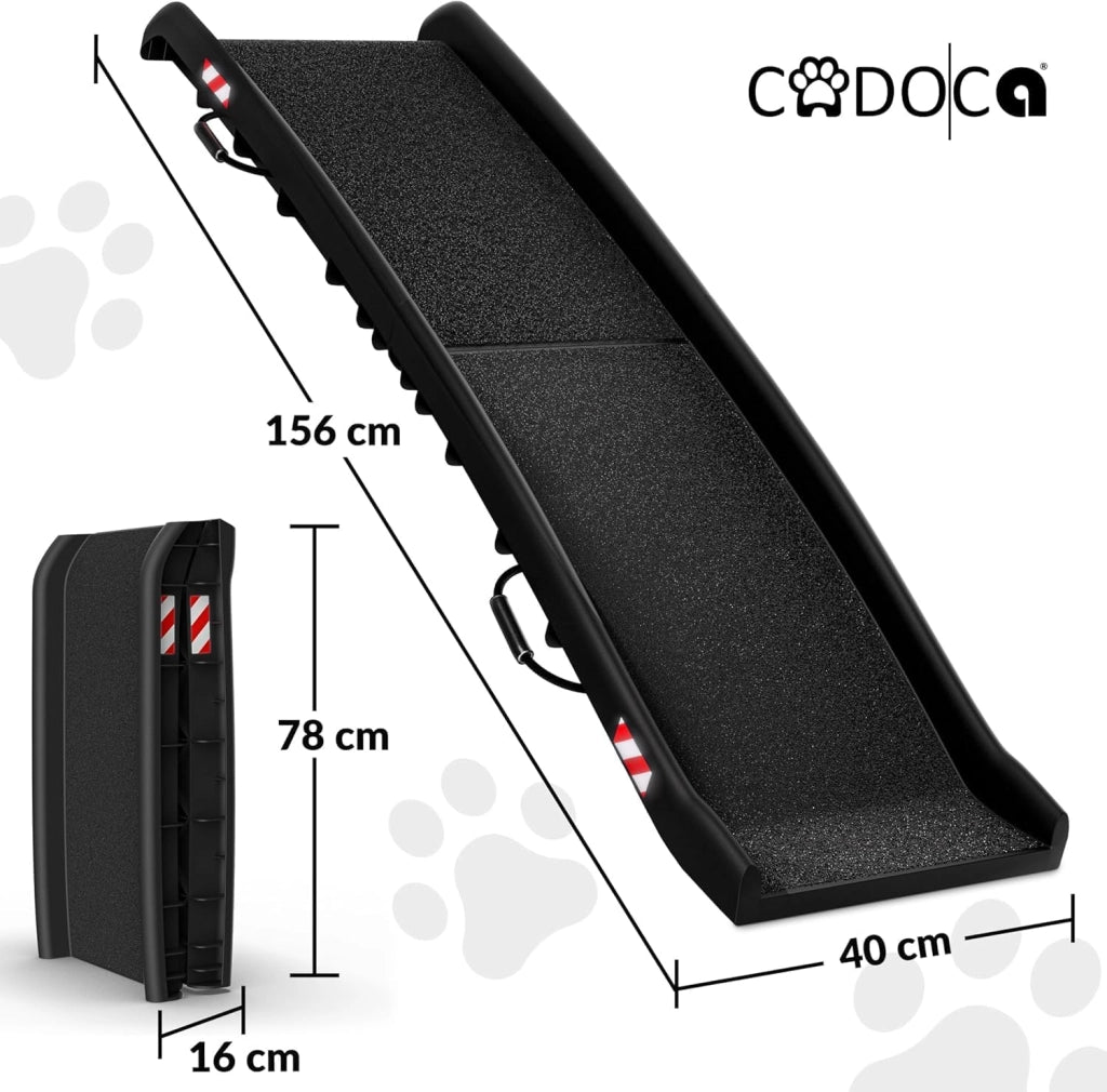 Rampa per Cani Auto Pieghevole Antiscivolo 156x40cm Capacità 90KG con Maniglia di Trasporto Ciotola Catarifrangenti Scivolo Pedana Bagagliaio Rampe