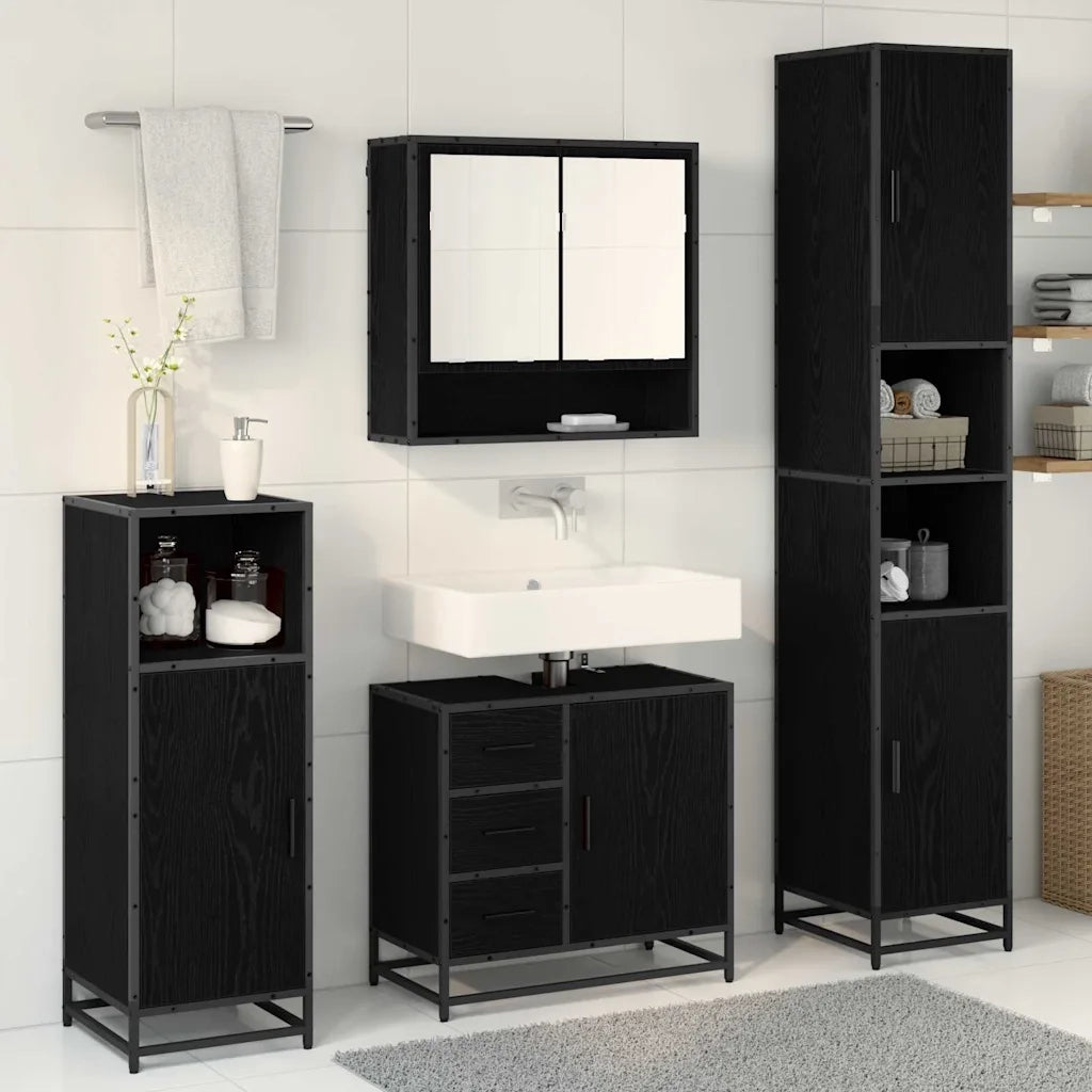 Set di mobili per il bagno 3 pcs Rovere Nero Legno multistrato 3402541