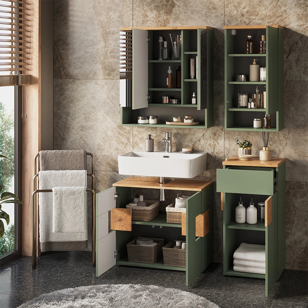 Vicco Set di mobili da bagno Verde/Artigianale 4 parti