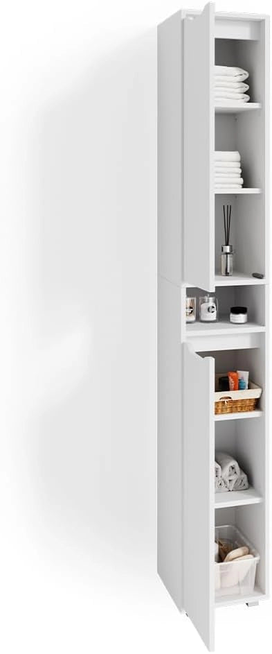 Mobile bagno alto Ruben, Bianco, 30 x 192.5 cm, per la conservazione in bagno, compatibile con Ruben Collection