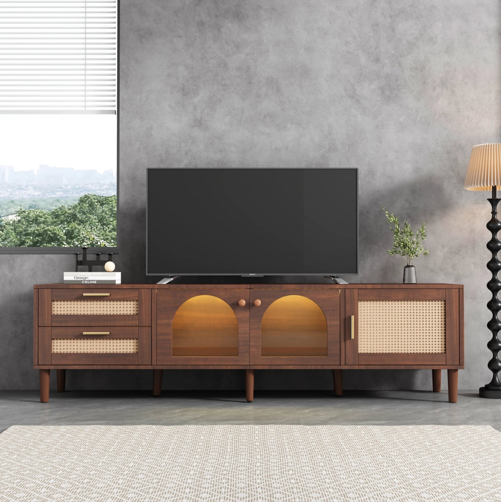 Mobile TV 180x40x50 cm marrone in pannello truciolare con 2 cassetti e LED