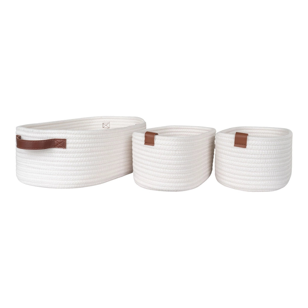 Set di 3 Cesti Portaoggetti Jarana, Bianco, Cotone, 16x22x11 cm