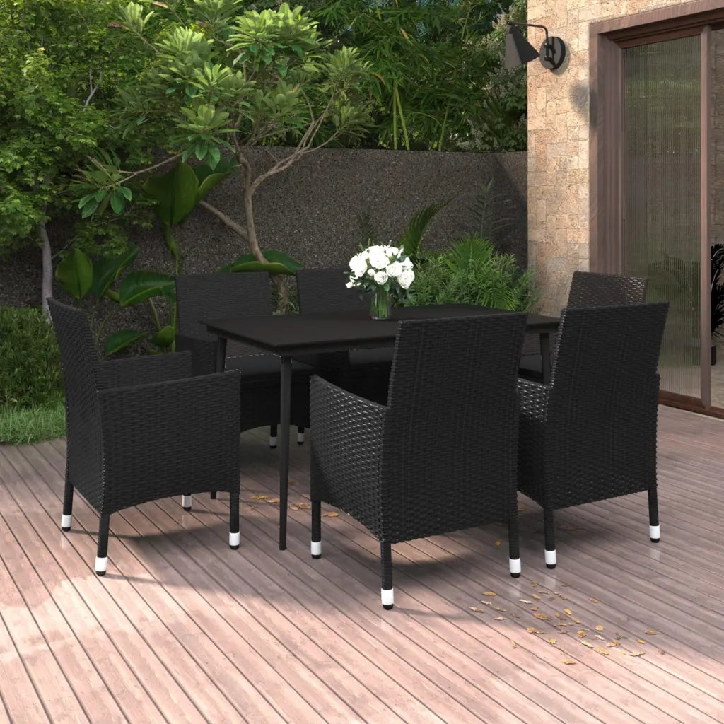 Set da Pranzo per Giardino 7 pz con Cuscini Polyrattan e Vetro cod mxl 38807
