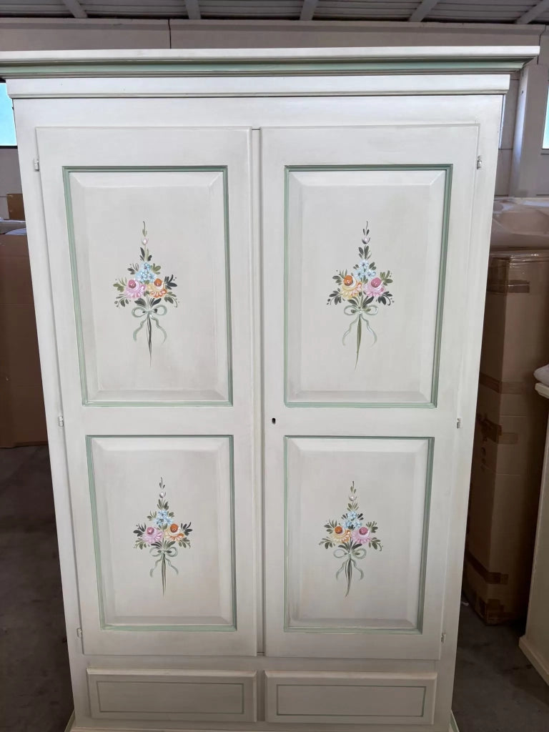 Armadio 2 porte in legno shabby bianco patinato/verde 125x61x200 - Mobili 2G