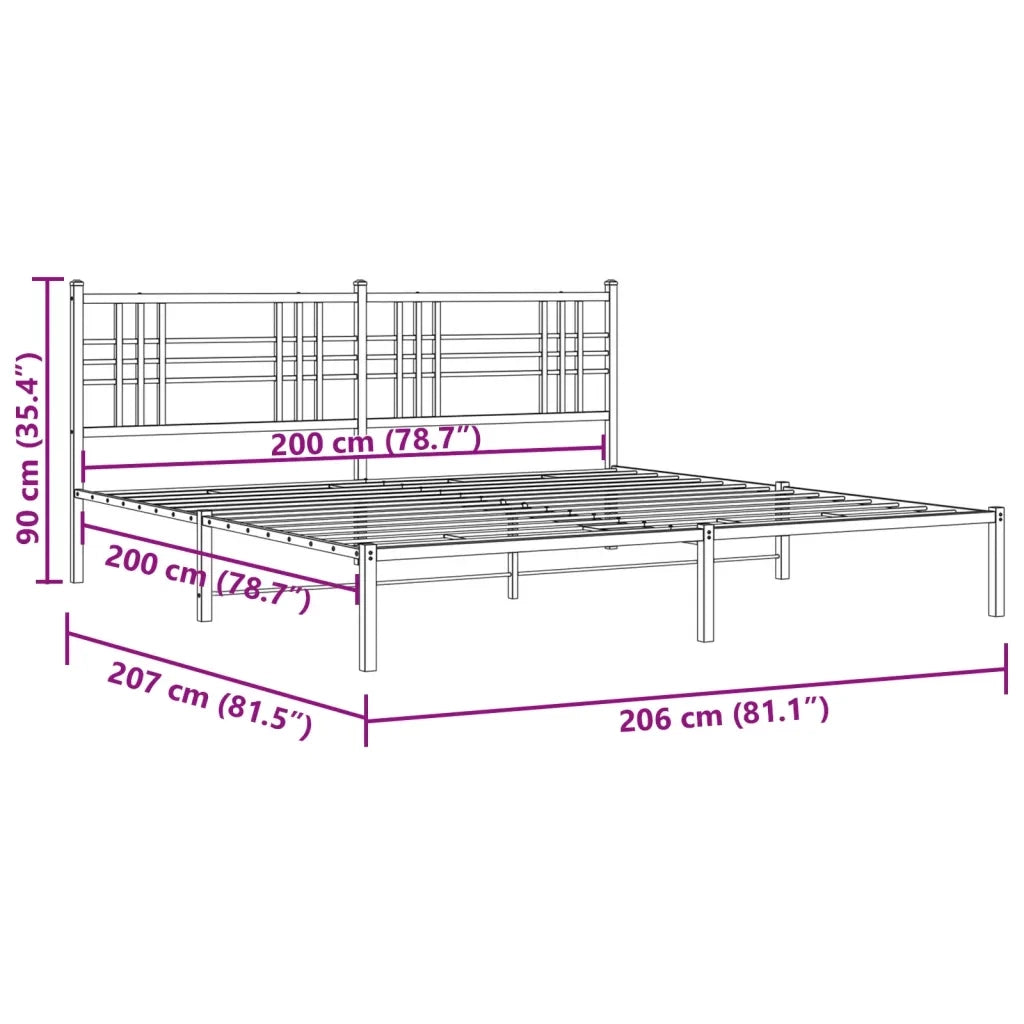 Letto matrimoniale | Letto per adulti | Giroletto con Testiera Metallo Bianco 200x200 cm