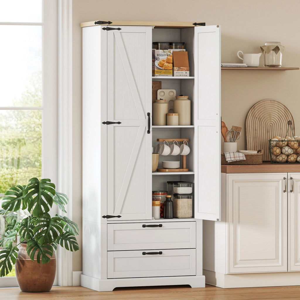 Credenza Rustica ¨C Zephmum ¨C 2 Ante 2 Cassetti Ripiani Regolabili 76x40x180 Bianco
