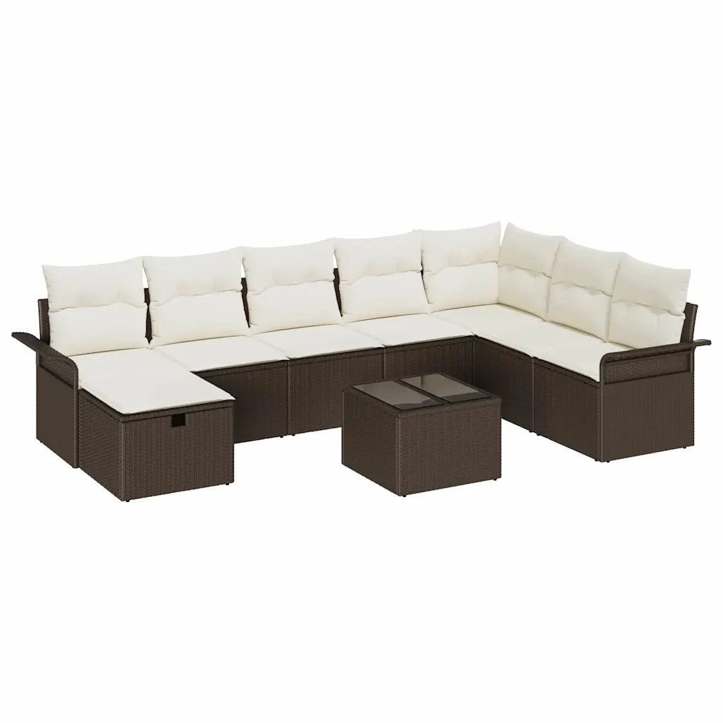 Set Divano da Giardino 9 pcs Marrone e Crema polyrattan