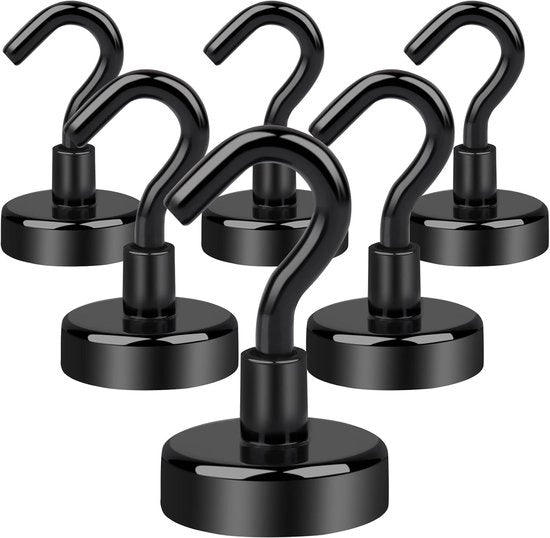 Magne haken forti - Neodymium - 6 pezzi - Nero - 25 mm
