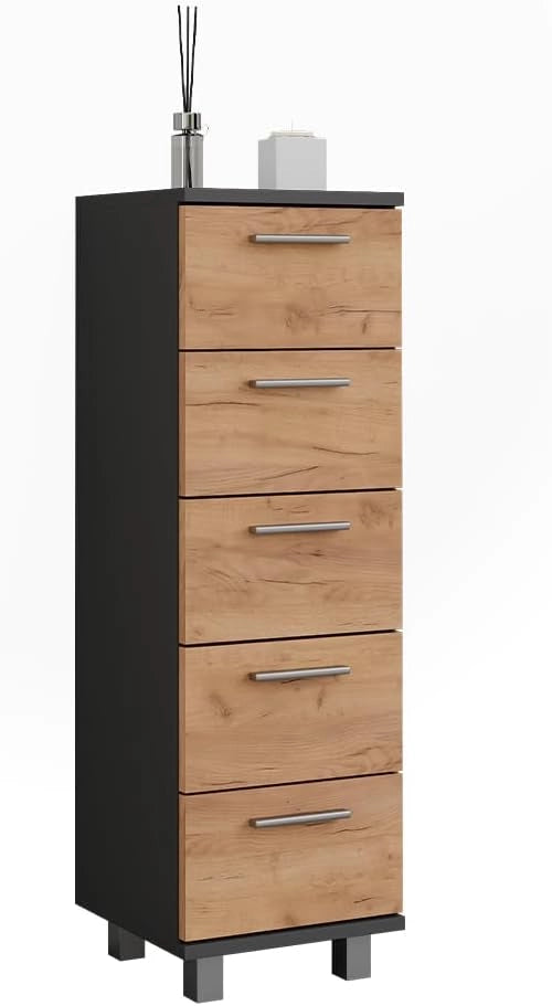 Mobile midi Ilias, Antracite/quercia dorata, 30.2 x 95 cm, adatto per il montaggio a parete e combinabile con la serie Ilias