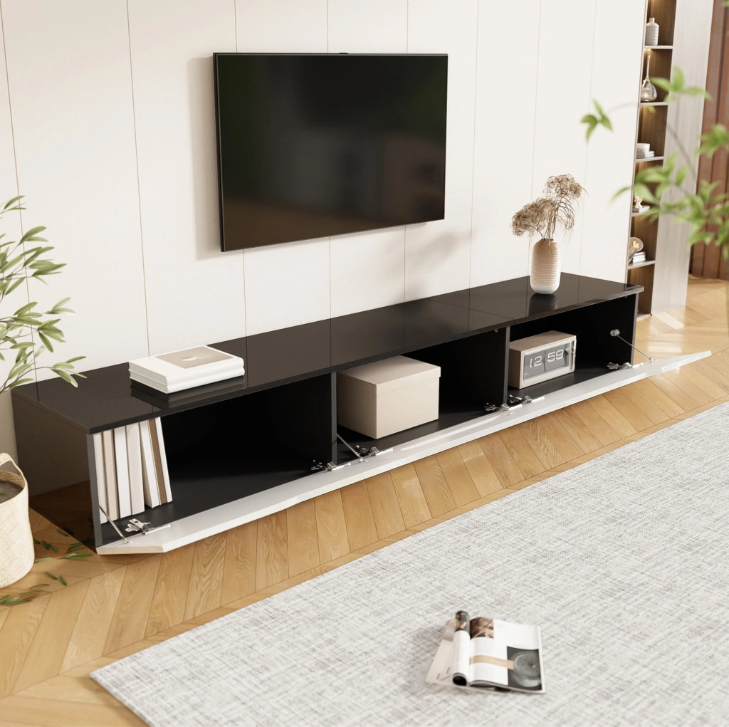 MOBILE TV 180x35x30 cm Nero/Bianco in MDF e Truciolare con LED e 3 Ante