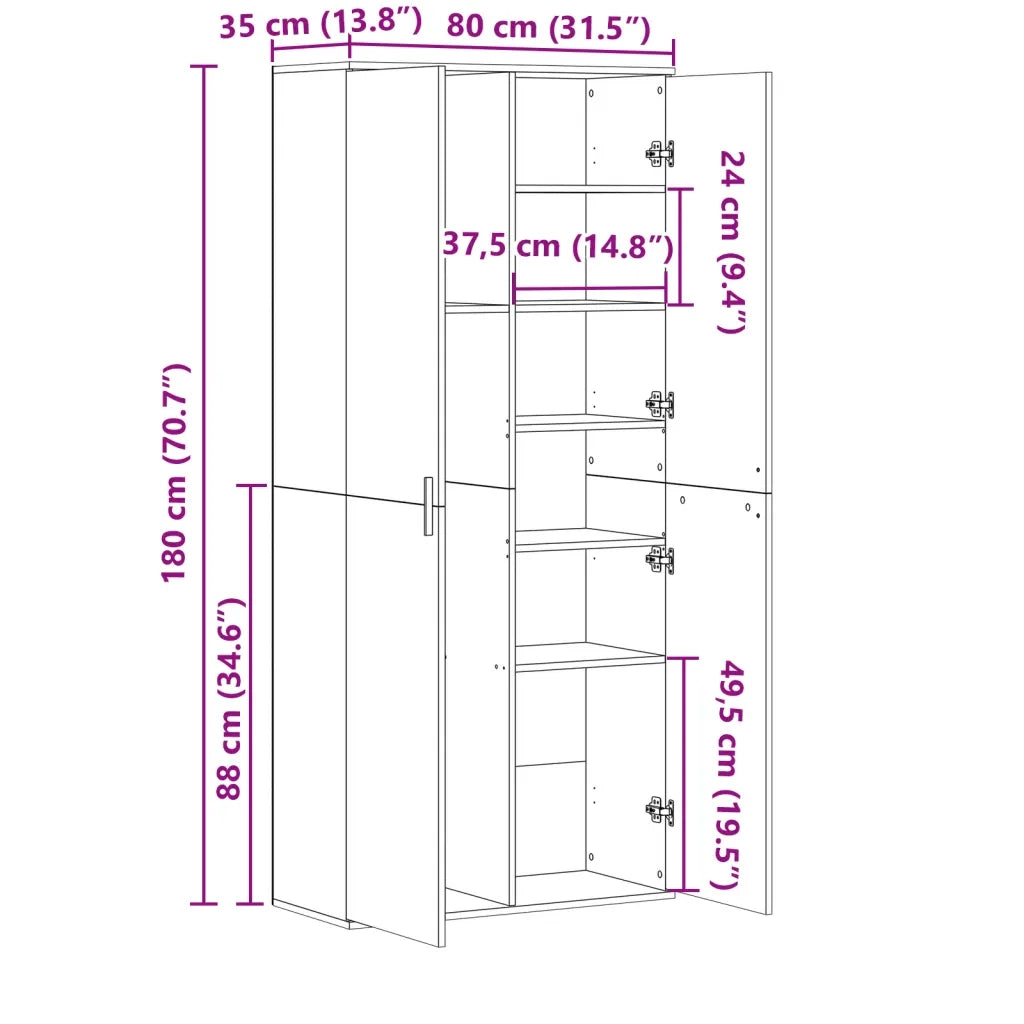 Credenza | Madia | Buffet da pranzo | Armadio da pranzo Bianca 80x35x180 cm in Legno Multistrato
