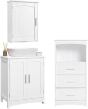 Mobile da Bagno Autoportante 3 Cassetti, Mobile da Bagno Sospeso, con 2 Ante e Ripiano Regolabile, MDF, Bianco