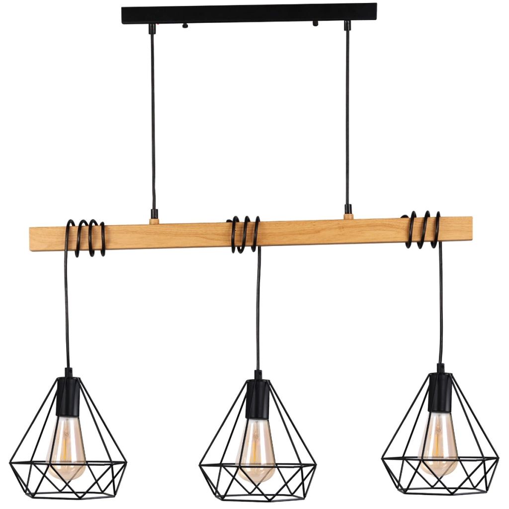 Lampada a sospensione Polux Vigo 3xE27 nero legno metallo