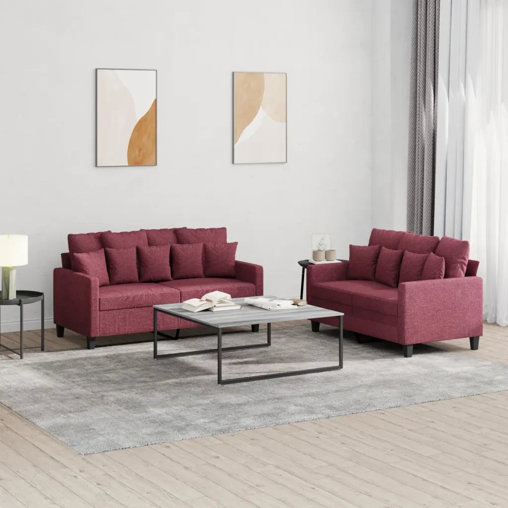 vidaXL Set di Divani 2 pz con Cuscini Rosso Vino in Tessuto