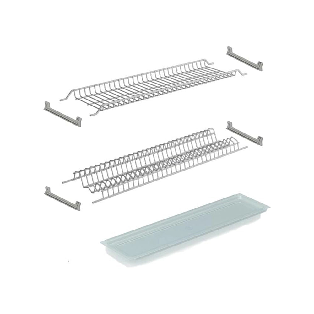 Scolapiatti Colapiatti In Metallo Verniciato Grigio Compelto Di Staffe Di Montaggio E Vaschetta In Pvc Per Pensili Da 90Cm Lunghezza 86Cm