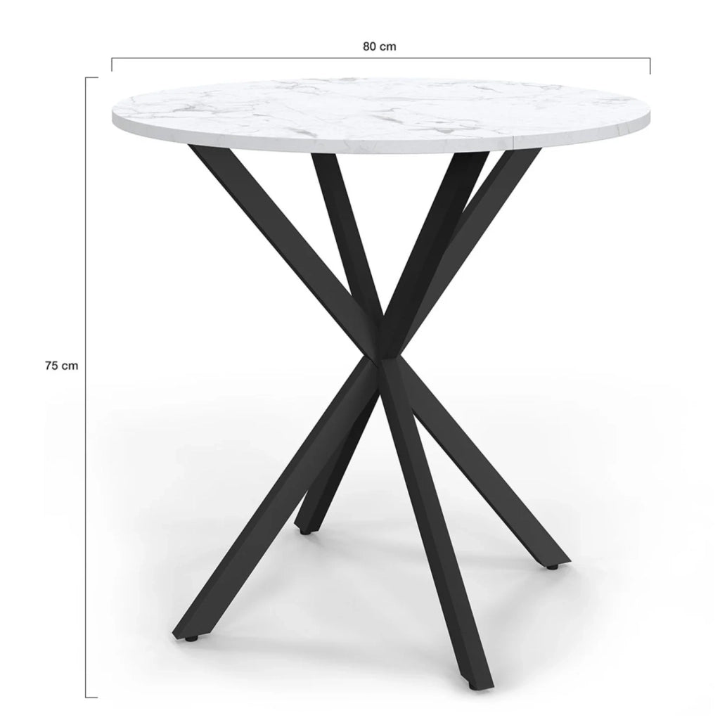 IDMarket - Tavolo da pranzo rotondo per 4 persone ALIX con gamba a ragno nera e piano ALASKA 80 cm effetto marmo bianco