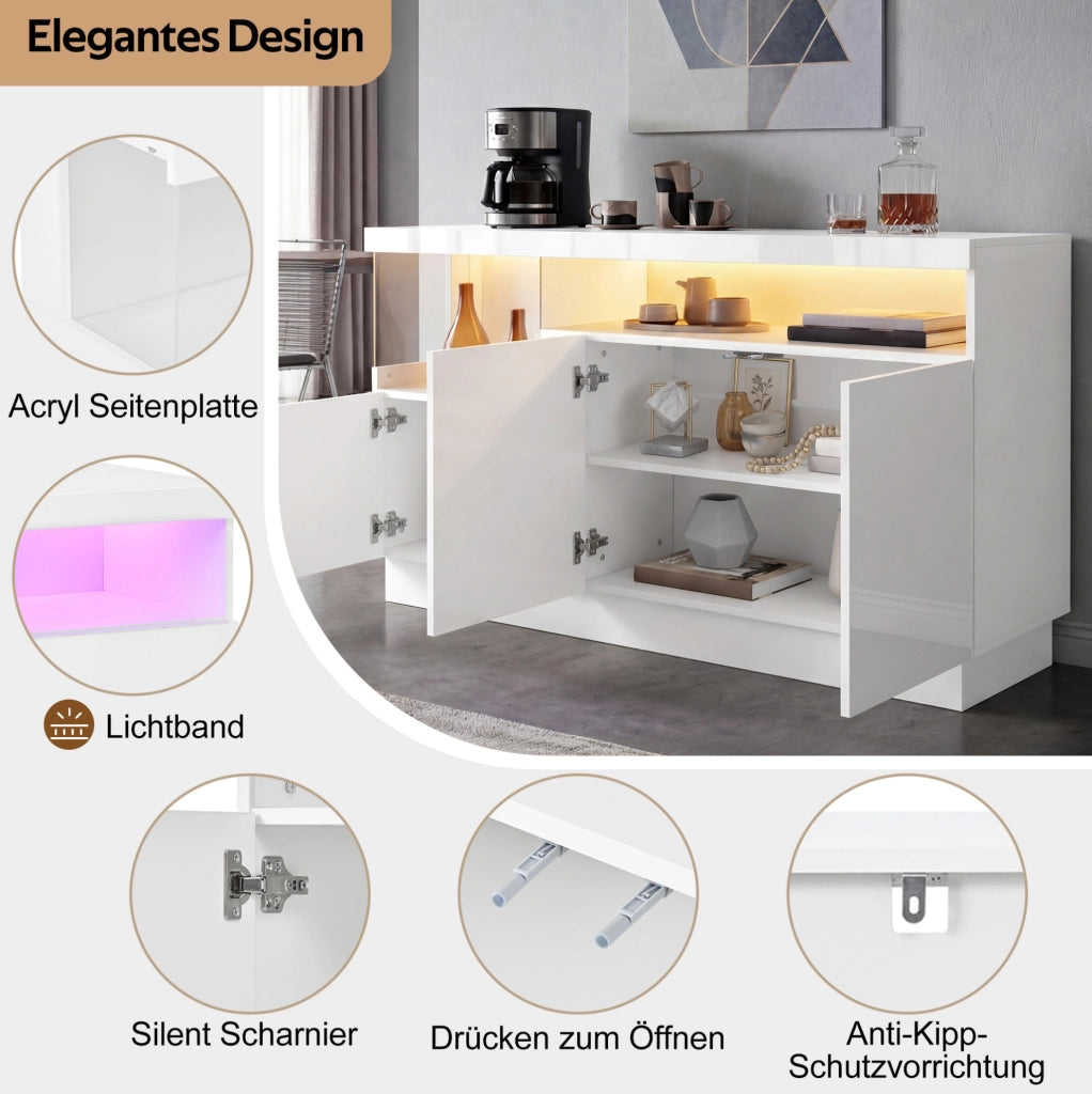 Sideboard moderno con LED e vani in acrilico