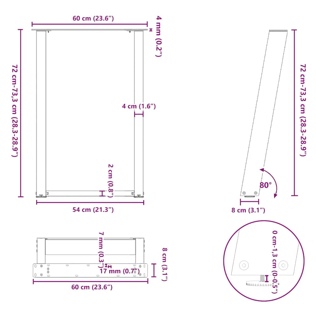 Set di 2 gambe per tavolo da pranzo a forma di U nere 60 x 72 cm design moderno con piedini ergonomici in acciaio nero 02_0057069