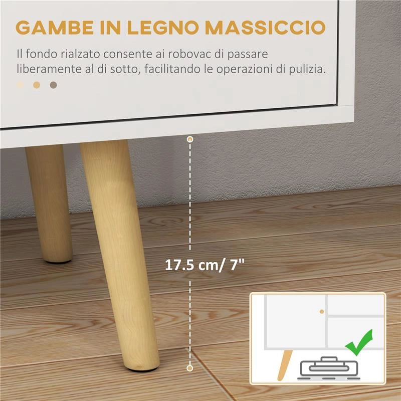MOBILE TV 55" MAX CON 2 ARMADIETTI E 2 RIPIANI APERTI, IN LEGNO E TRUCIOLATO, 120X34X50 CM, BIANCO