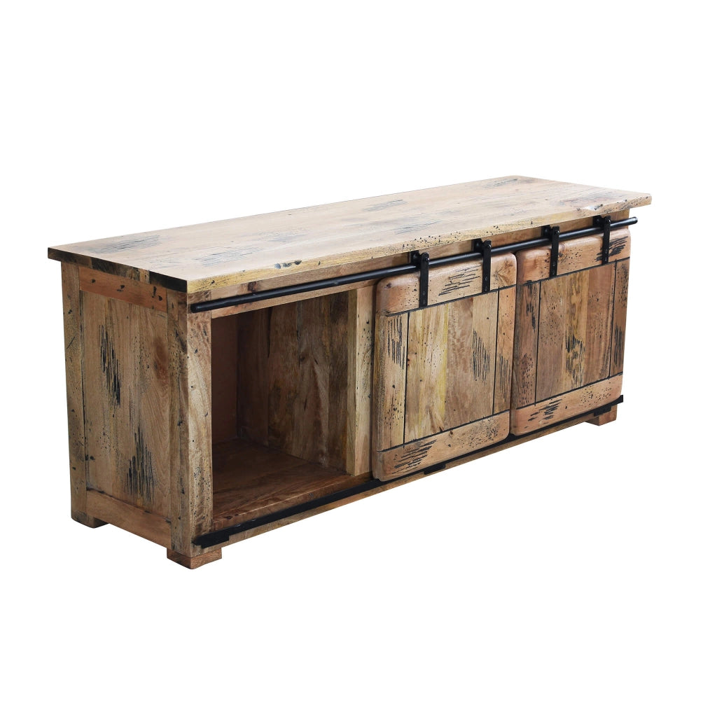 MOBILE WELDON PORTA TV IN LEGNO DI MANGO CON 2 ANTE SCORREVOLI