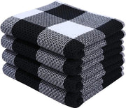 Set di 6 asciugamani, 100% cotone, 30 x 30 cm, asciugamani morbidi, assorbenti, asciugamani da cucina, senza pelucchi, disegno a quadretti, asciugamani da uso quotidiano, asciugamani per pulire, nero e bianco
