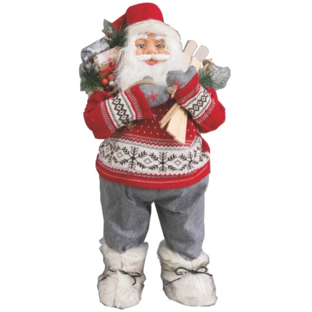 BABBO NATALE PUPAZZO DA 90 CM CON MAGLIONE ROSSO E PACCHI IN SPALLA