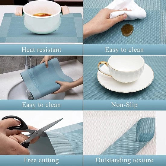 Set di 6 Targhe da tavolo con isolamento termico e antislip, vetrine resistenti alle macchie, dimensioni 45x30 cm, colore c-blauw