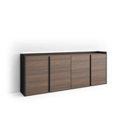 Credenza, Mobile, Cucina, 207x80x35 cm, 4 Porte, LED, Rovere scuro e Nero