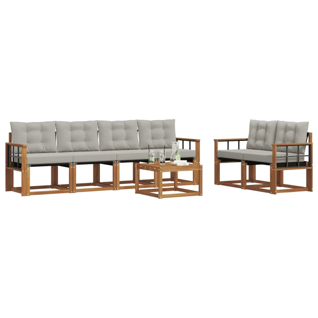 Set di divani da esterno 7 pcs Grigio Naturale e Chiaro