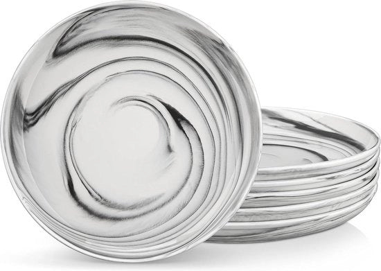 Set di piatti da tavola per 6 persone - 25 cm - piatti a forma di conchiglia per pasta - set di piatti da tavola in marmo grigio - piatti da tavola per antipasto pasta zuppa frutta - resistente a microonde e lavastoviglie