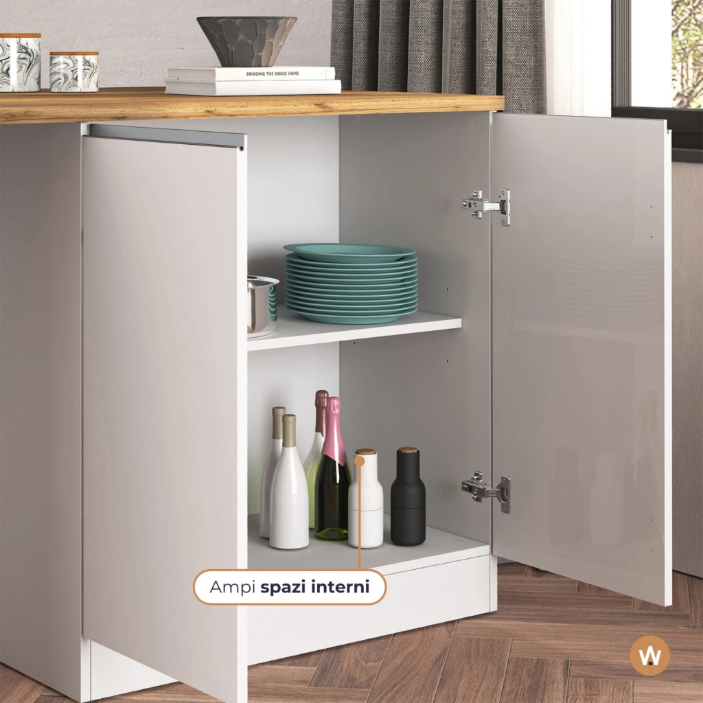 WHOUS Isola da cucina Sole a 4 ante bianco lucido e rovere 200x90x90 cm