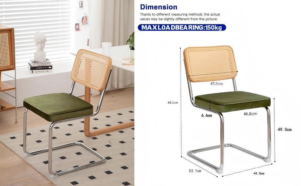 Sedie da Pranzo Set 4 Pezzi ¨C MINIMAL ¨C Velluto e Rattan, Gambe in Metallo, Imbottite, Moderne