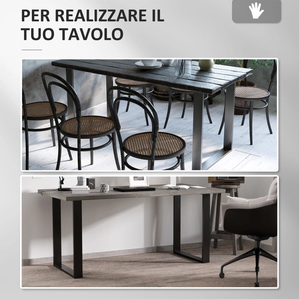 Set 2 Gambe per Tavolo Rettangolari Stile Industriale 60x8x72 cm Capacità 60 kg in Acciaio Nero