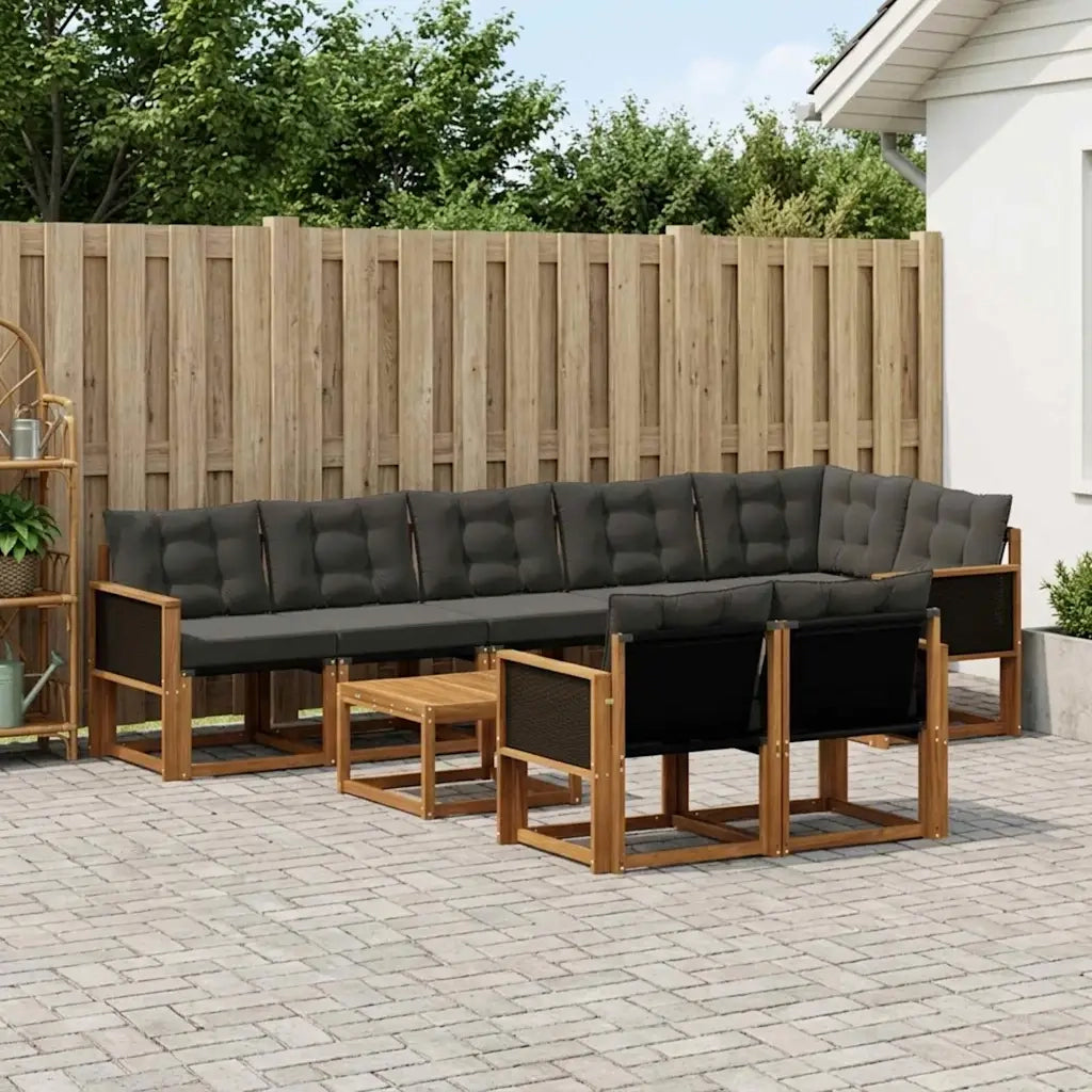 Set di divani da esterno con cuscino 9 pcs Naturale e Nero