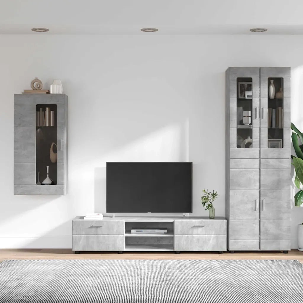 Set mobile TV con porta FLORIN Grigio cemento Legno multistrato