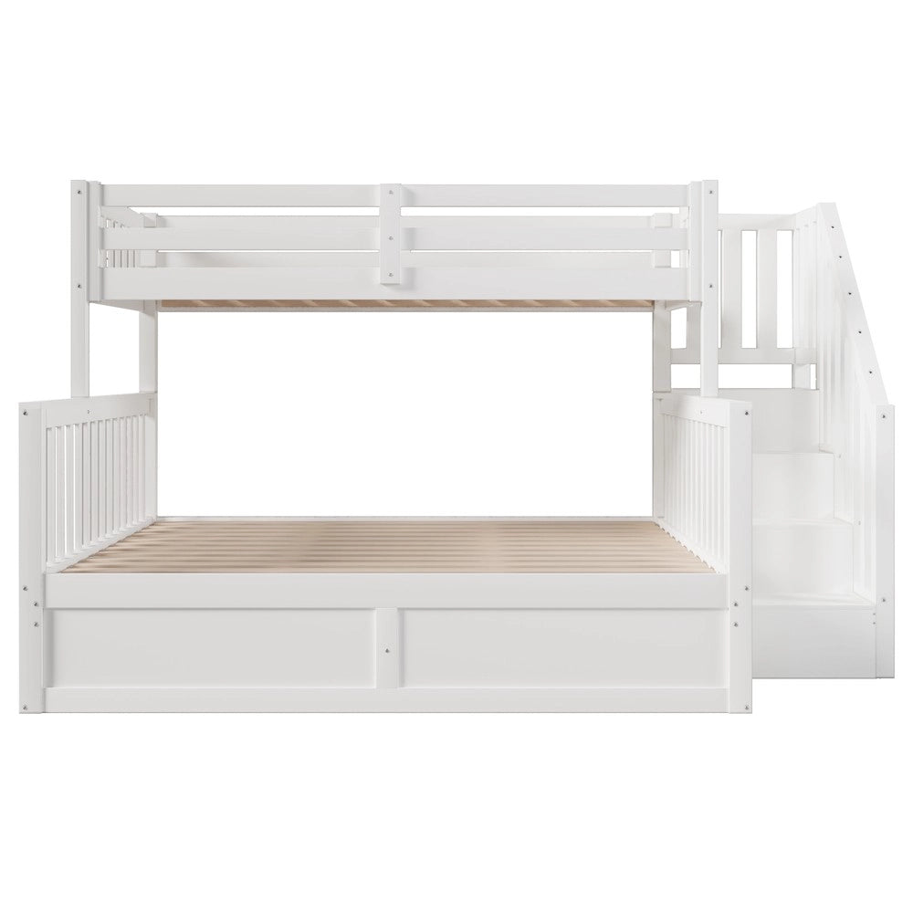 Letto a Castello 90x200 + 140x200 con Contenitore e Scala ¨C Xylo ¨C Bianco