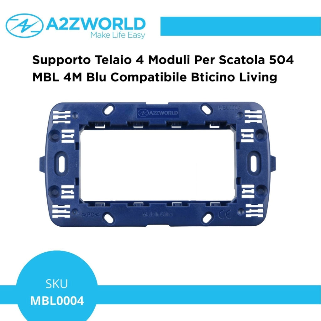 Supporto Telaio 4 Moduli Per Scatola 504 MBL 4M Blu Compatibile Bticino Living BLN0204