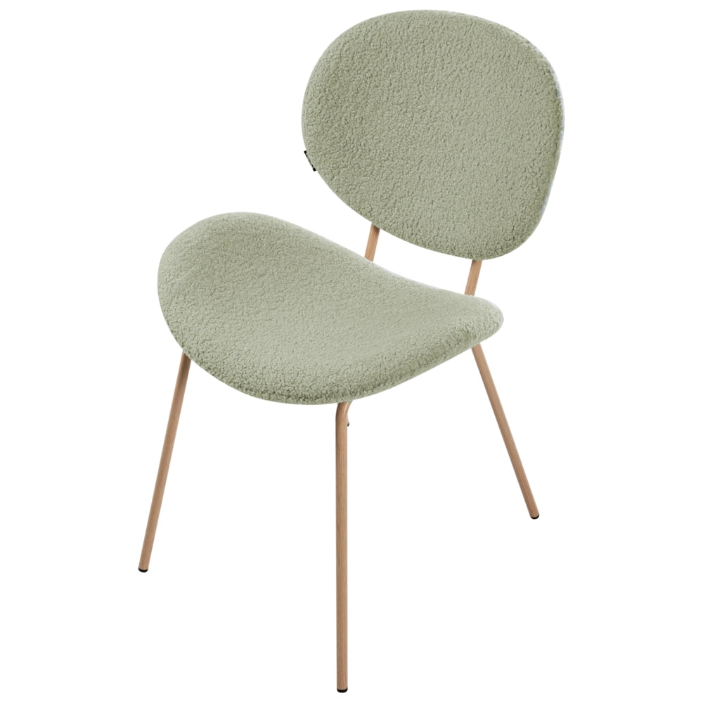 Set di 2 sedie Boucle con gambe effetto legno senza braccioli e tappi per gambe design retrò sedute da sala da pranzo verde chiaro