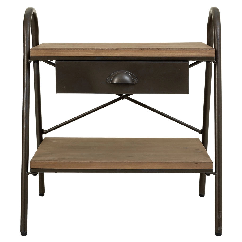 Tavolino in legno e metallo marrone 52x42x60h cm