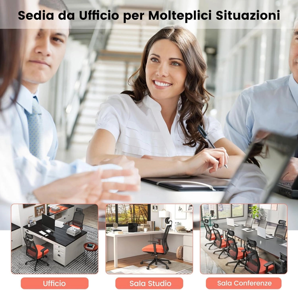 Sedia da Ufficio Regolabile in Altezza, Sedia da Scrivania Ergonomica con Schienale Traspirante, Supporto Lombare, Ruote, per Ufficio e Studio, Fino a 180 kg