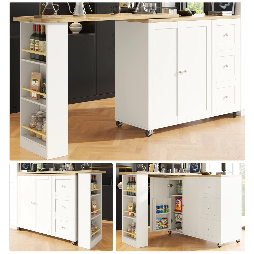 TAVOLO BAR Girevole 203x39x104 cm MDF Bianco con snack regale