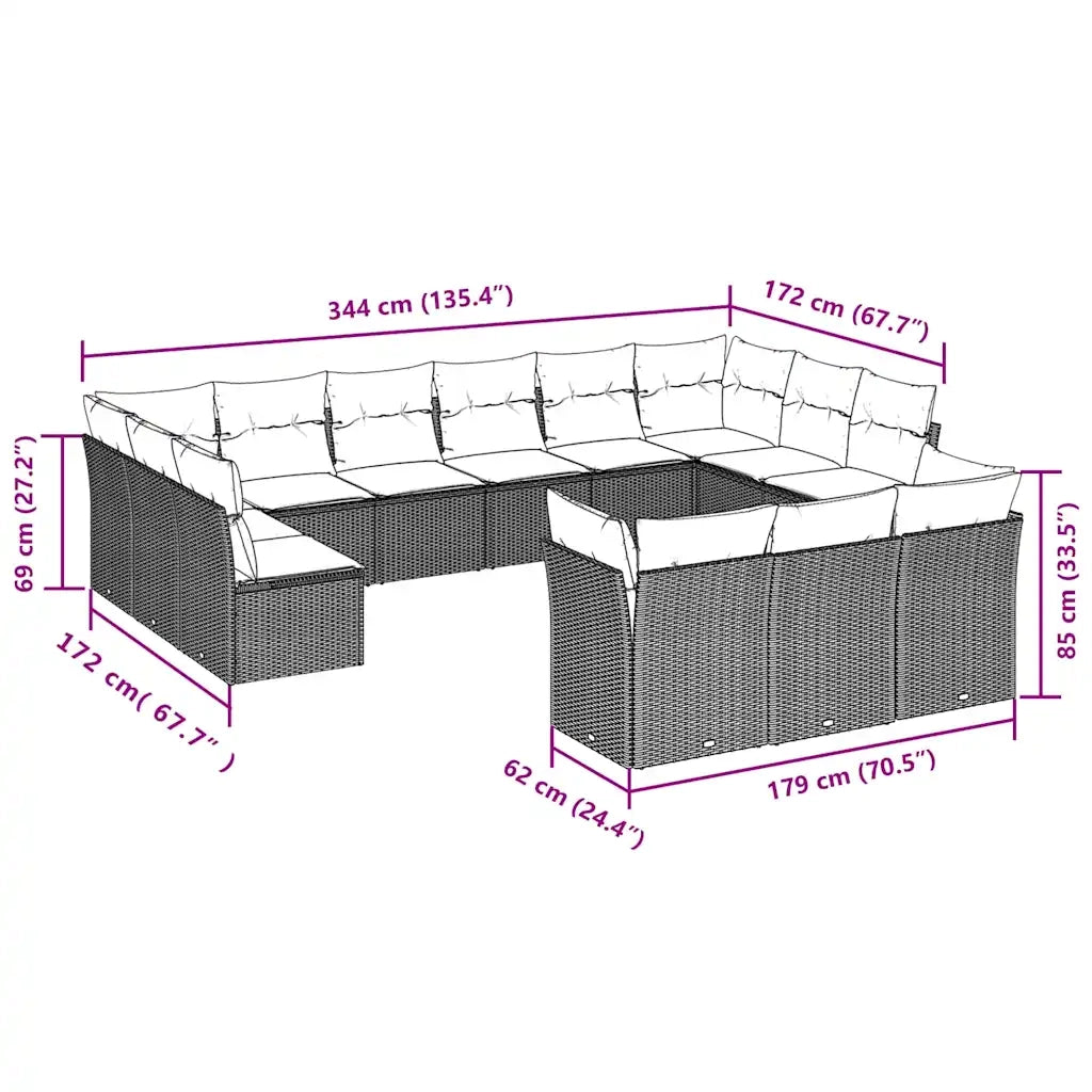 Set Divani da Giardino 13pz con Cuscini Nero in Polyrattan 3250285