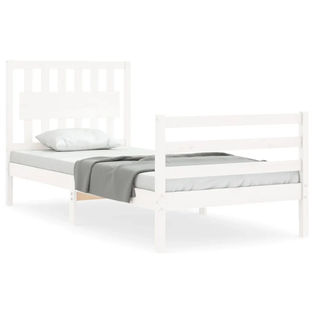 Giroletto con Testiera-Struttura Letto con testiera Bianco 90x200 cm in Legno Massello 874124