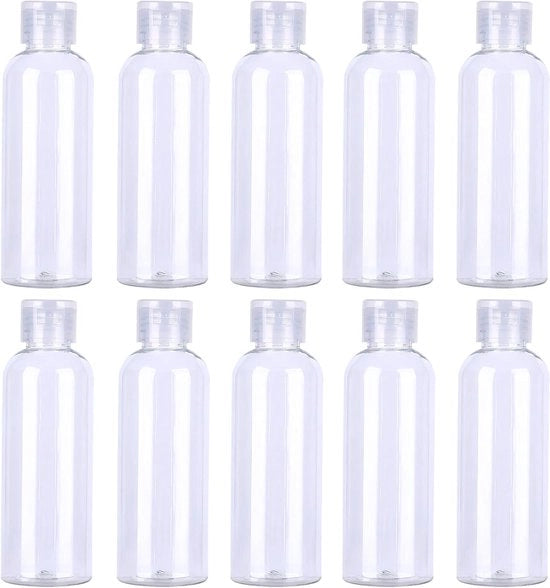 Set di flaconi di viaggio 100 ml - 10 pezzi - Dispensatore vuoto - Flaconi in plastica - Cosmetici - Translucidi - Con beccuccio