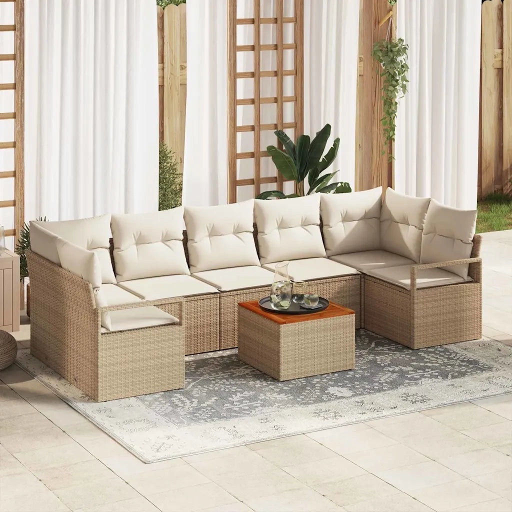 Set Divano da Giardino con cuscino 8 pcs Beige polyrattan