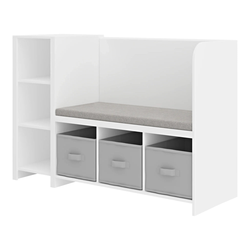 Scaffale dal design senza tempo per soggiorno camera da letto mobile contenitore per bambini con panca Høylandet 76 x 112 x 40 cm bianco/grigio 03_0011205
