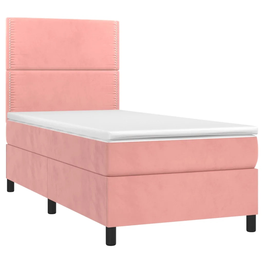 Letto a Molle con Materasso e LED Rosa 90x200 cm in Vellutocod mxl 75088